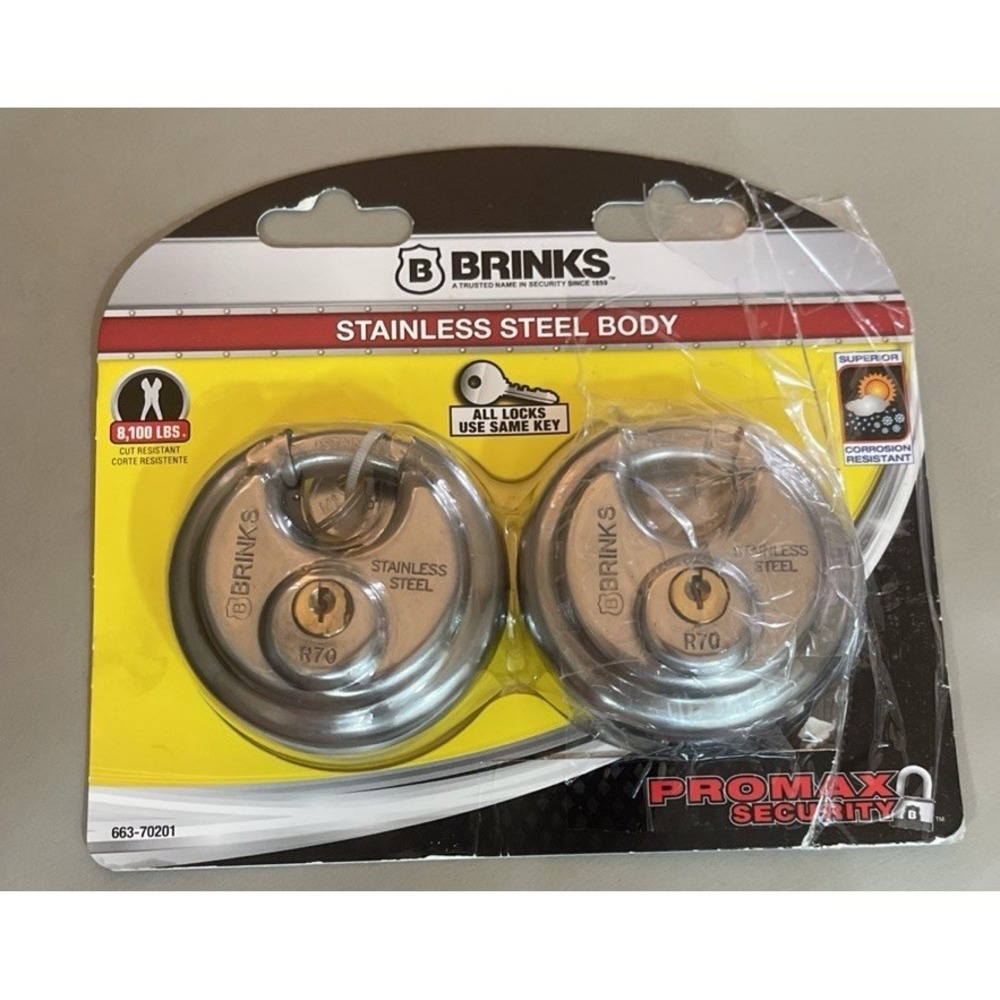 Brinks Stainless Steel 70mm Keyed Discus Padlock with 5/8" Shackle 2 pack